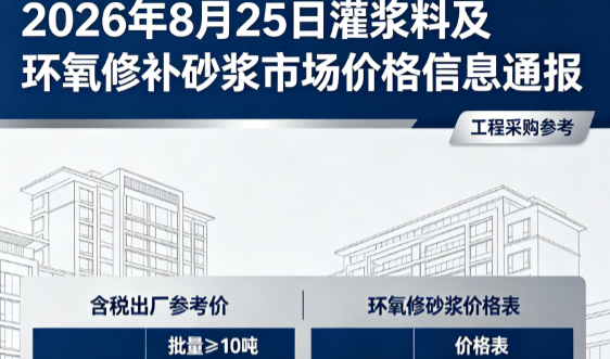 滨城2026年8月25日灌浆料及环氧修补砂浆市场价格信息通报
